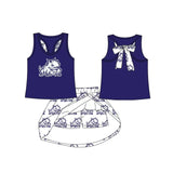 MOQ 5 pcs sleeveless frog bow top skorts kids girls team outfits