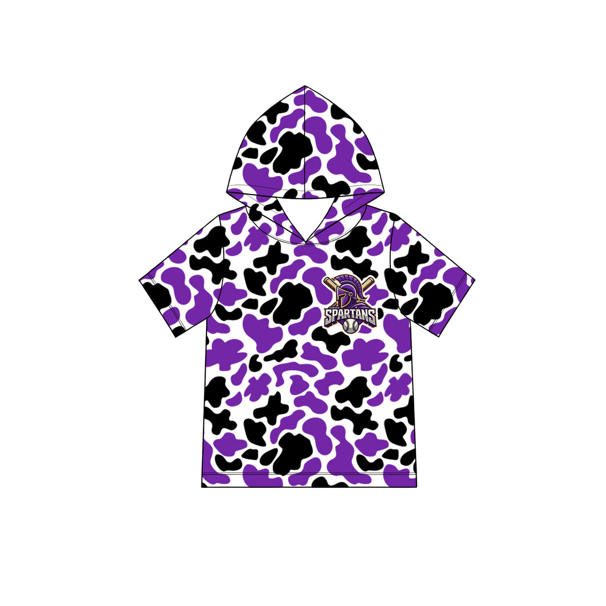 MOQ 5 pcs purple black camo short sleeves boys team hoodie