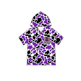 MOQ 5 pcs purple black camo short sleeves boys team hoodie