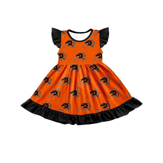 Deadline May 6 Flutter sleeves orange A print girls team dress