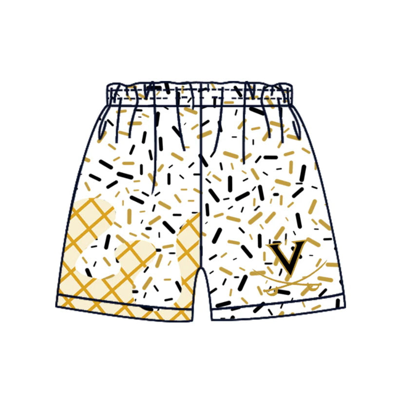 MOQ 3 pcs V white black ice cream sprinkle kids boys team shorts