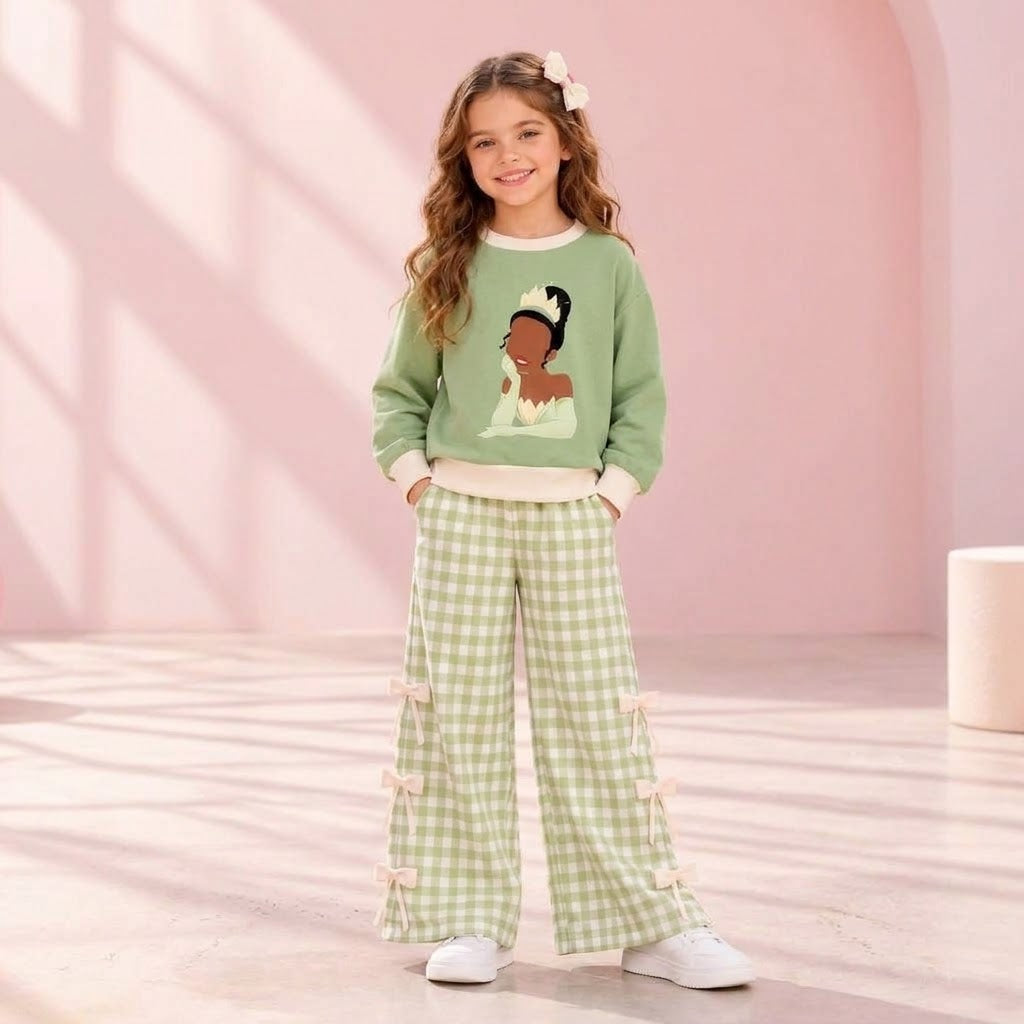 MOQ 5 Long sleeves princess top bow pants girls outfits