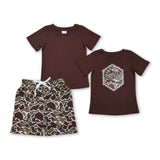 Brown camo duck top pocket shorts boys clothes