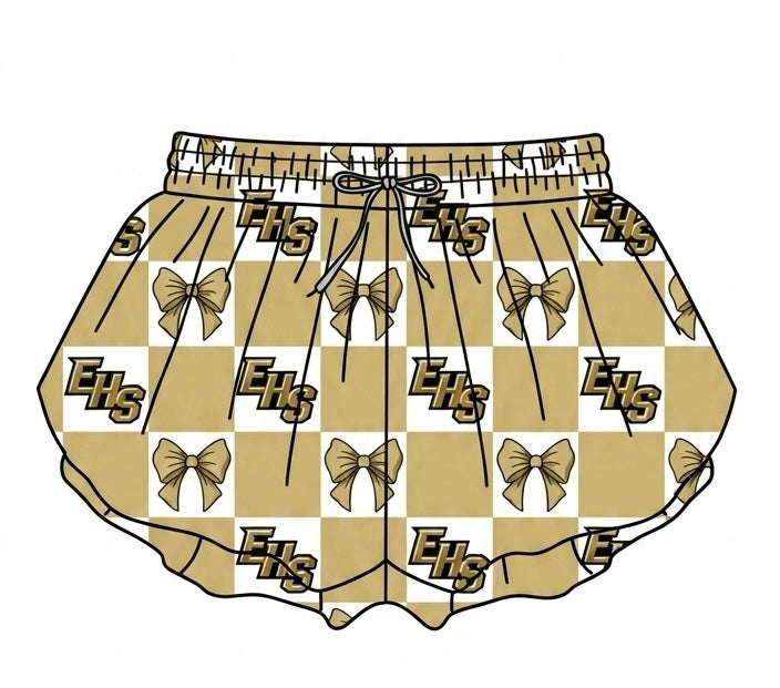 MOQ 5 pcs khaki bow E H S kids girls team active summer shorts