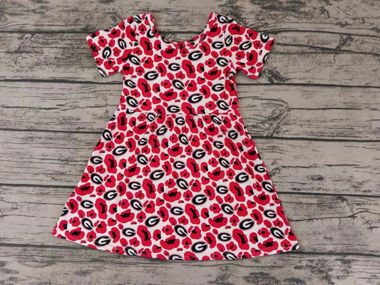 MOQ 3 pcs short sleeves G red leopard girls team dress