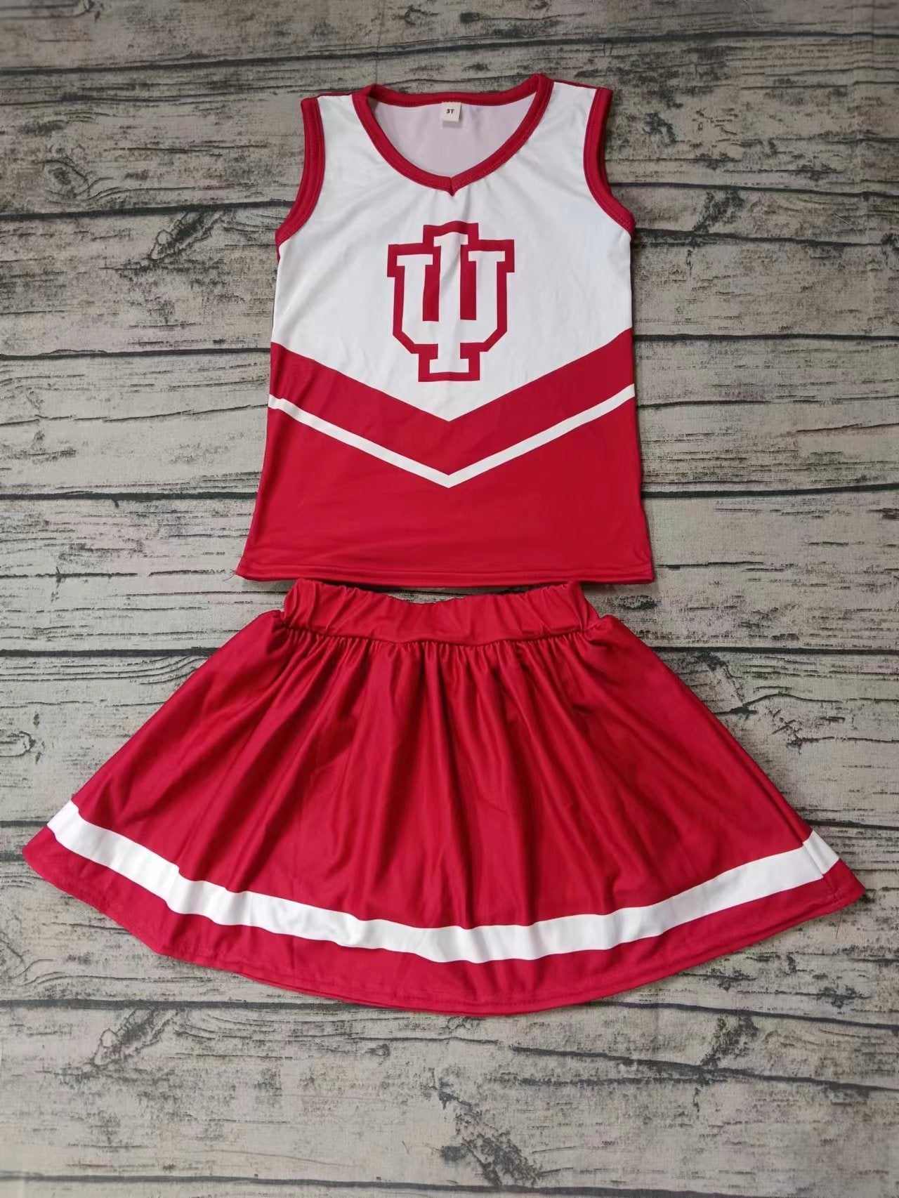 MOQ 3 pcs I U white red top skirt girls cheer clothes