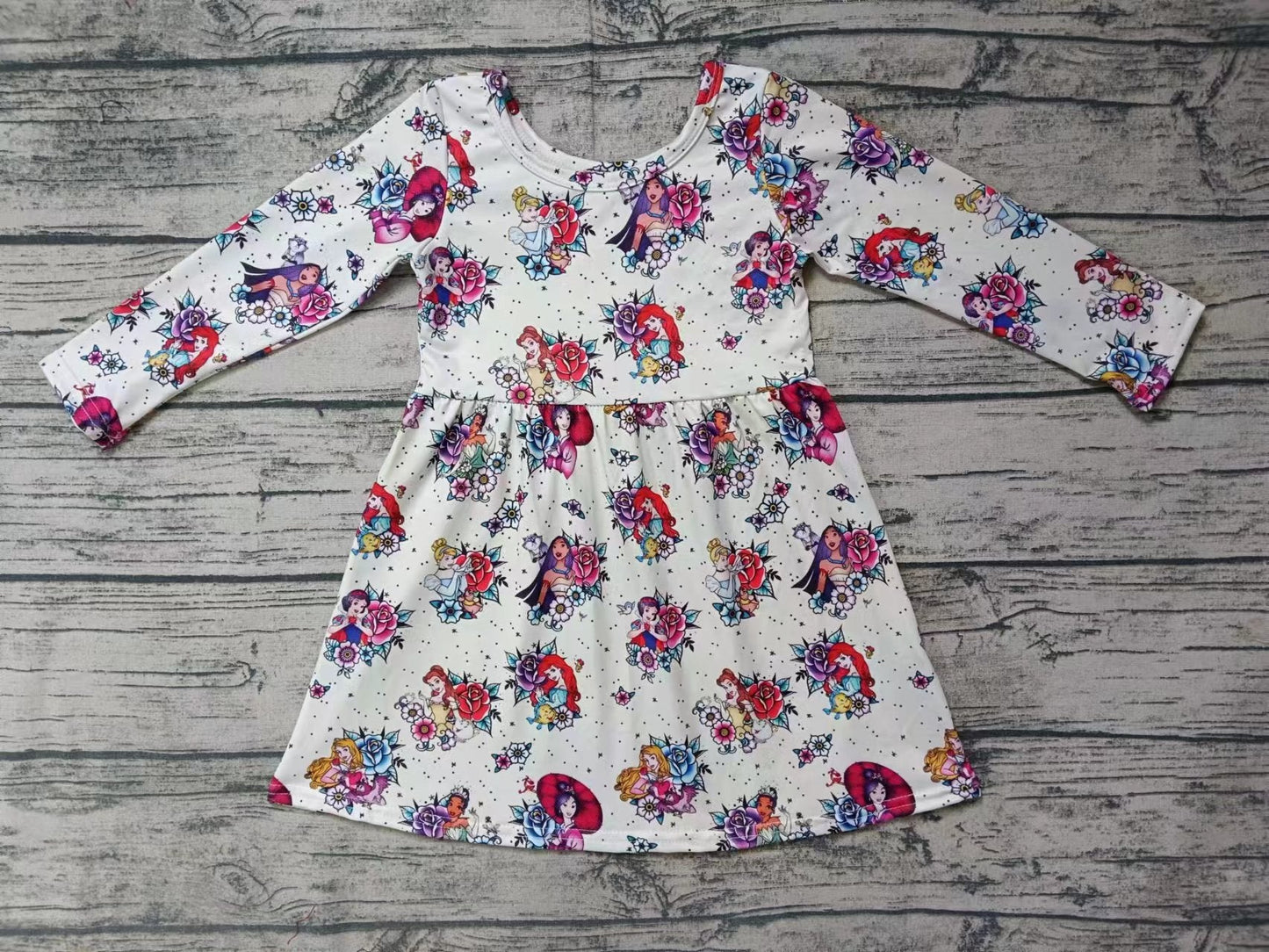 MOQ 3 pcs long sleeves floral princess girls dresses