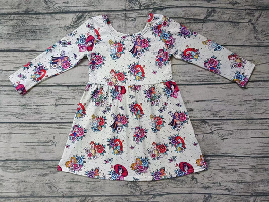 MOQ 3 pcs long sleeves floral princess girls dresses