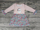 MOQ 3 pcs santa floral ruffle long sleeves girls Christmas dress