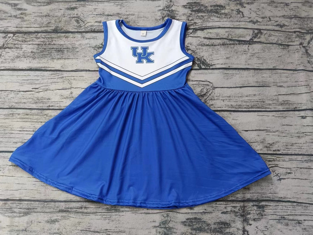 MOQ 3 pcs U K sleeveless blue white girls team dresses