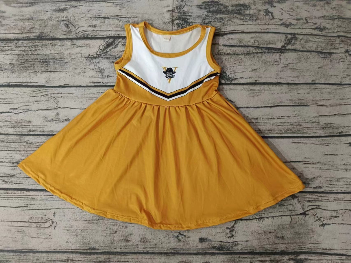 MOQ 3 pcs V sleeveless yellow white girls team dresses