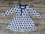 MOQ 3 pcs U K blue long sleeves kids girls team night gown