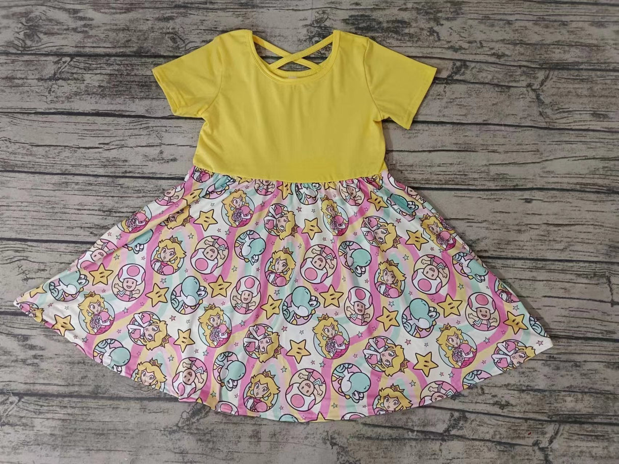MOQ 3 pcs short sleeves yellow princess game girls dress