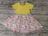 MOQ 3 pcs short sleeves yellow princess game girls dress