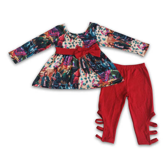 Red bow tunic criss cross leggings baby girls clothing