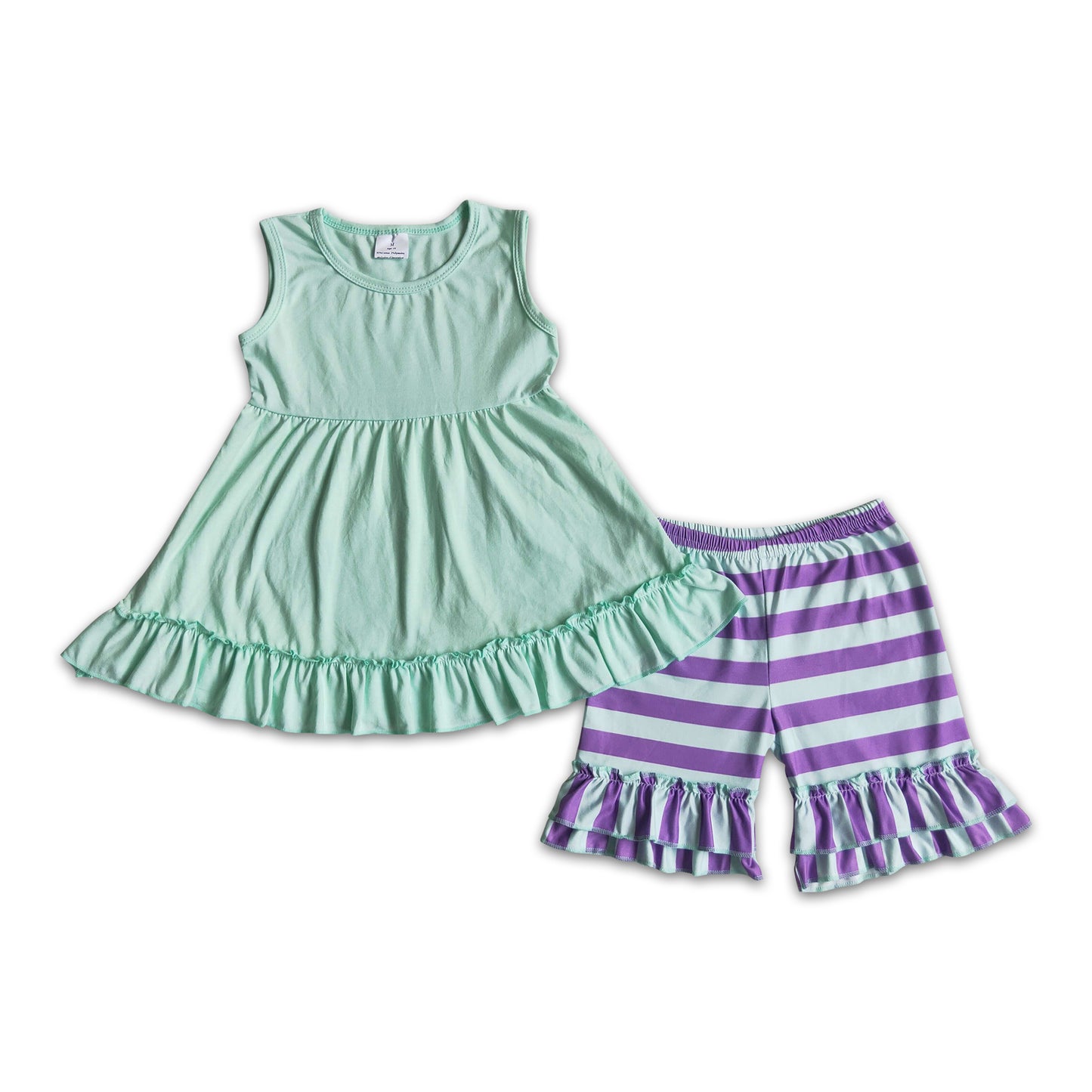 Mint color tunic stripe shorts girls summer clothing