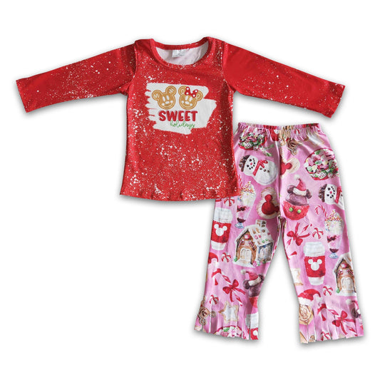 Sweet holidays snacks bleached shirt tassels pants girls clothing