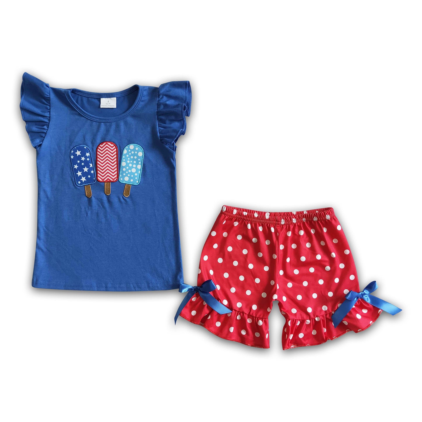 Popsicle embroidery shirt shorts girls 4th of july clothes