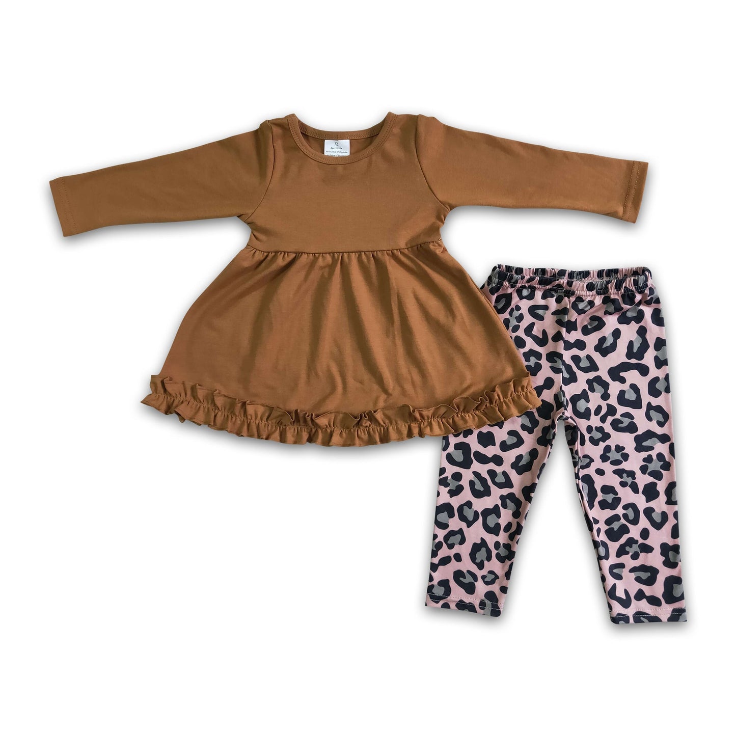 Brown sollid tunic leopard leggings girls boutique clothing