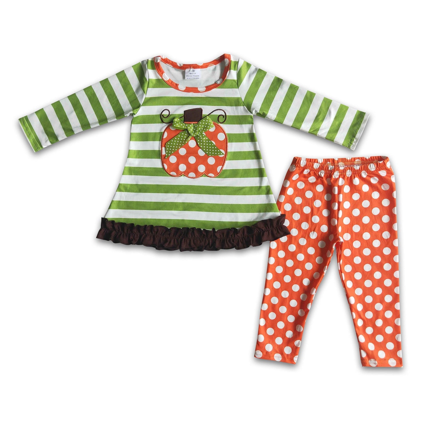 Pumpkin embroidery polka dots leggings girls outfits