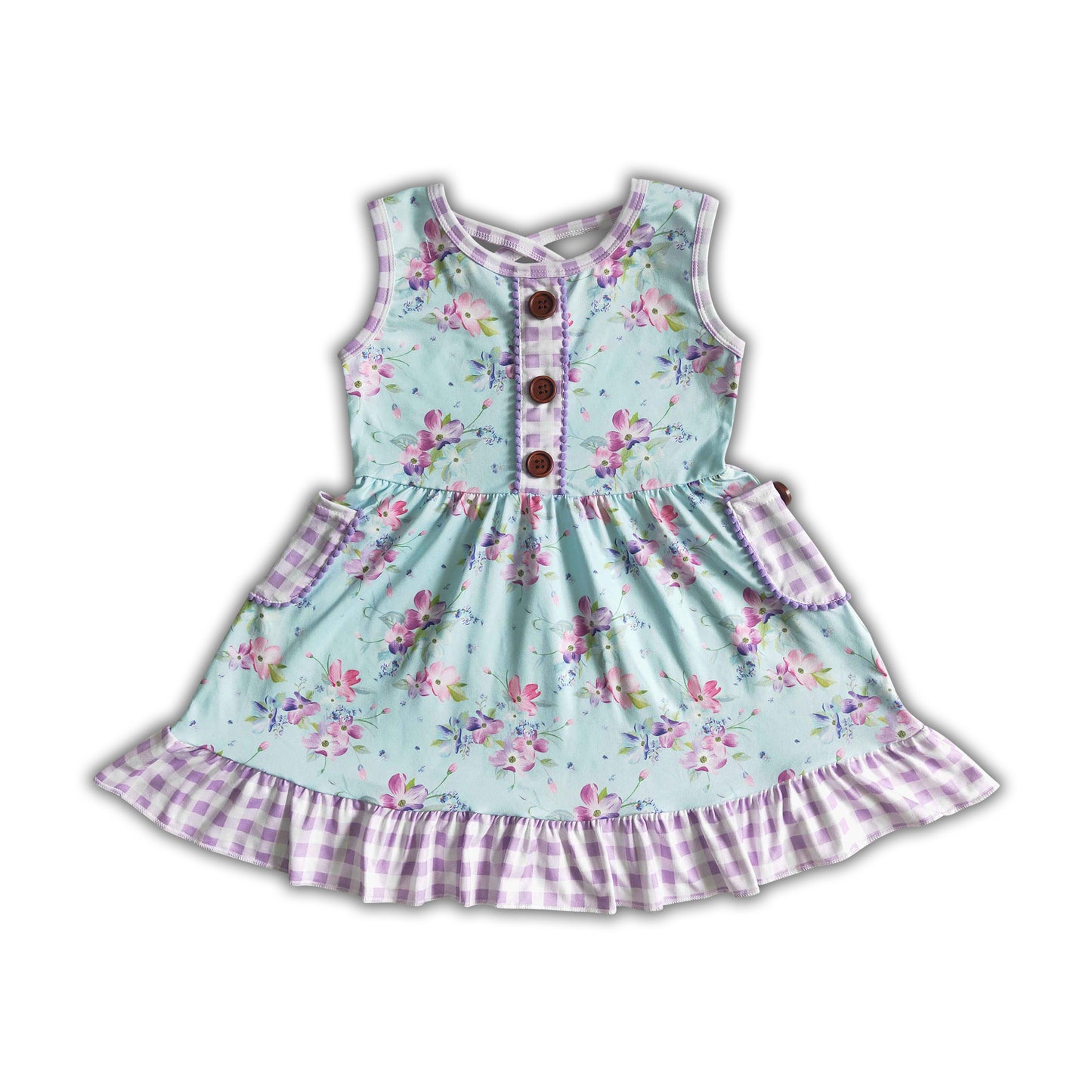 Sleeveless floral lavender pocket girls dresses