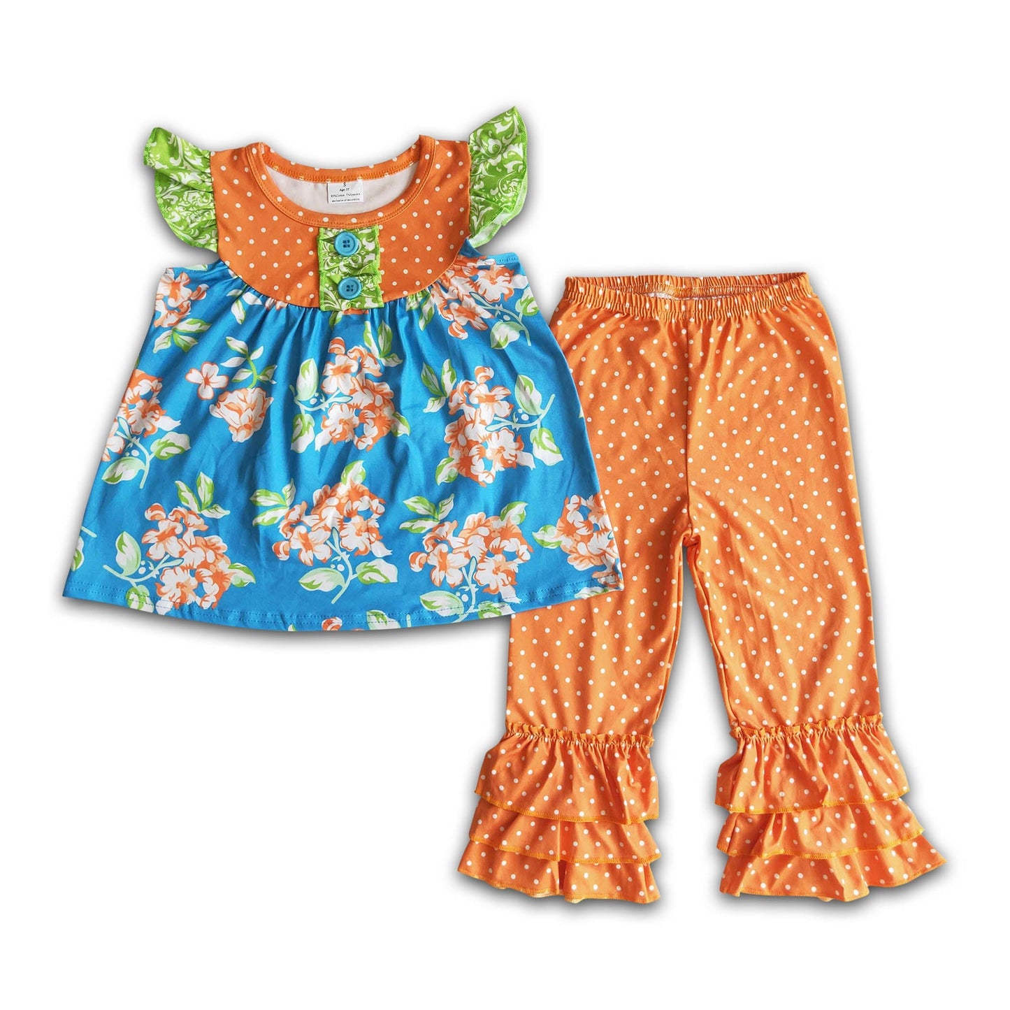 Flutter sleeve floral tunic orange pants girls fall clothing