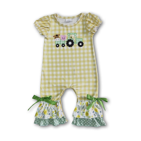 Baby Pig Cow Truck Plaid Romper