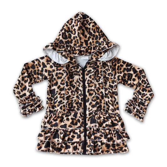 Girl Leopard Hoodie Cardigan