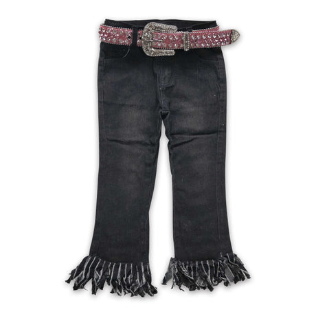 Girl Black Tassel denim pants match belt