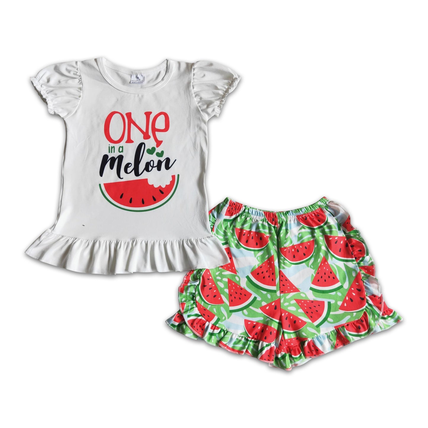 One in a melon white shirt watermelon shorts kids clothing girls