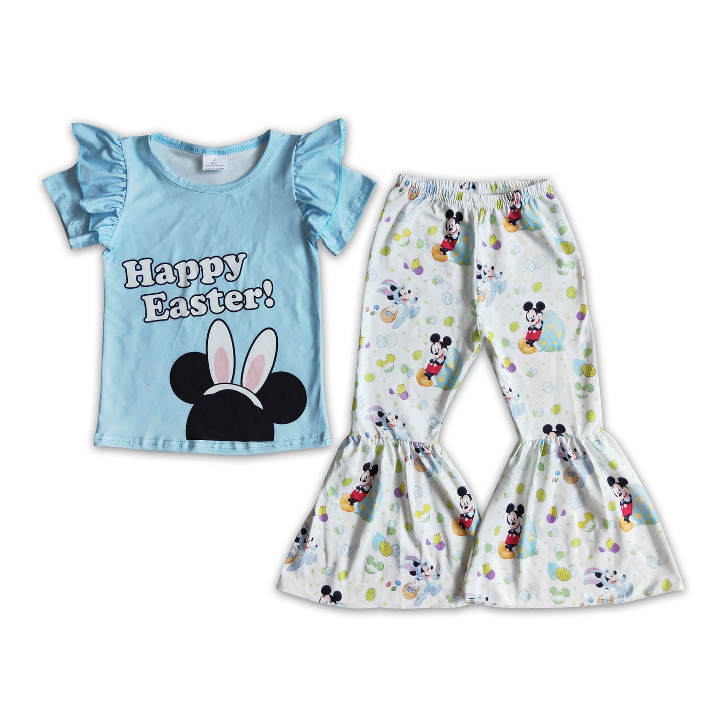 Happy easter short sleeve bell bottom pants set girls cute clothes