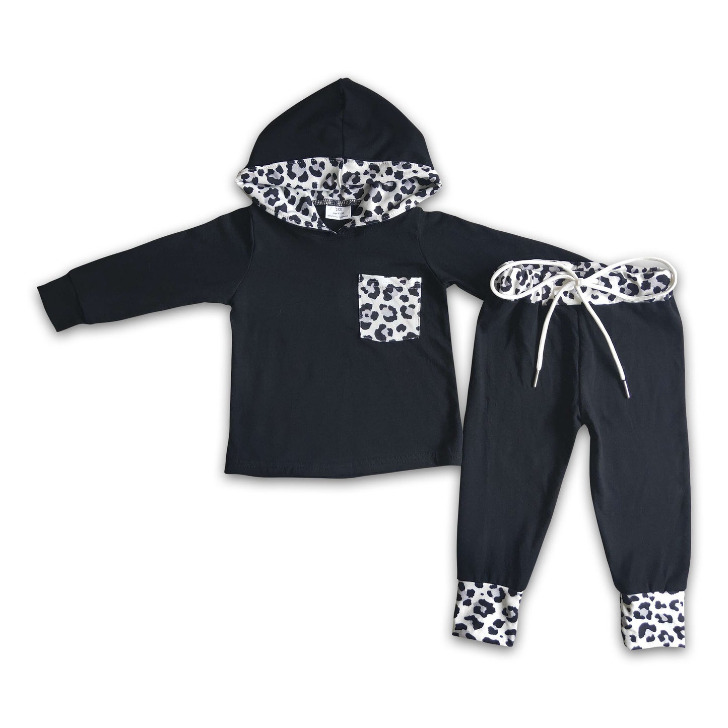 White leopard pocket hoodie set girls winter clothes