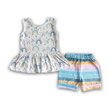 Rainbow peplum colorful stripe shorts girls summer clothes