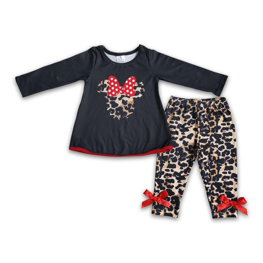 Black leopard bow print tunic leggings girls boutique clothing