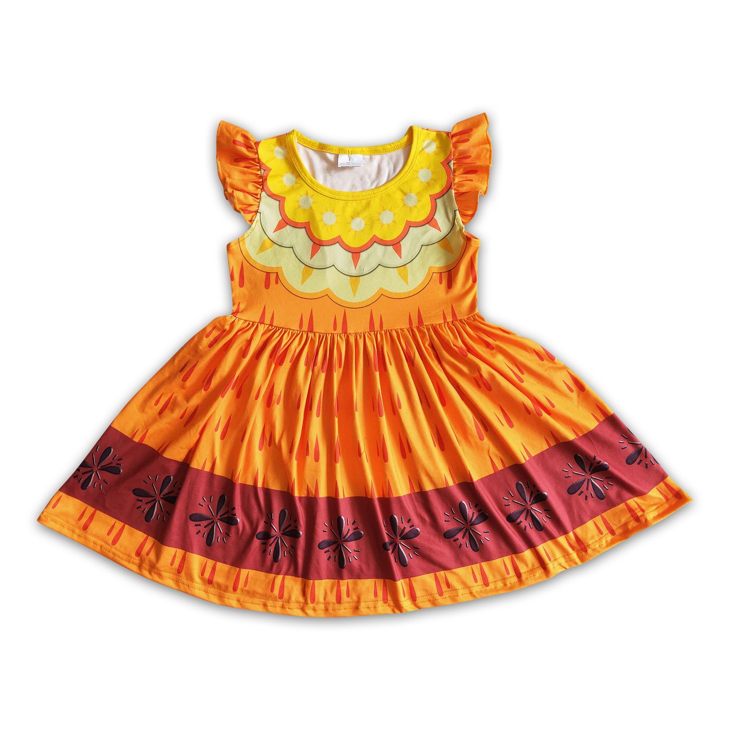 Flutter sleeve orange red girls magic twirl summer dresses
