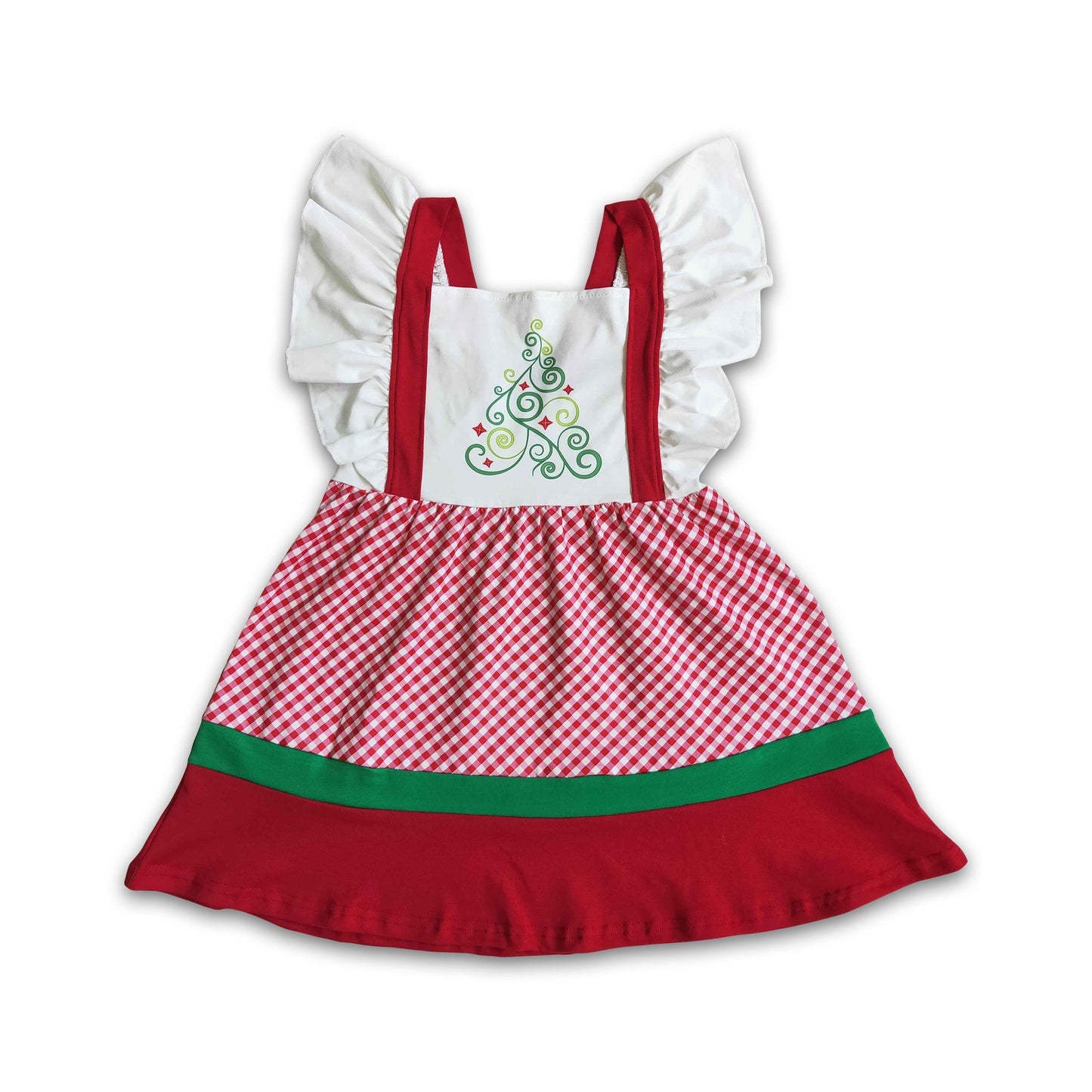 Flutter sleeve Christmas tree print baby girl dresses