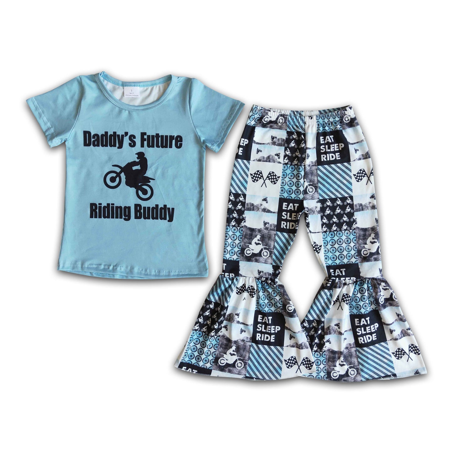 Daddy's future riding buddy patchwork bell bottom pants kids boutique clothing