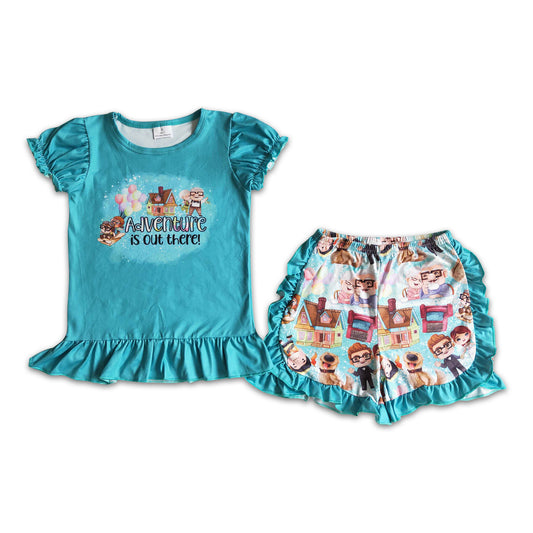 Adventure is out there shirt ruffle shorts girls summer clothing set
