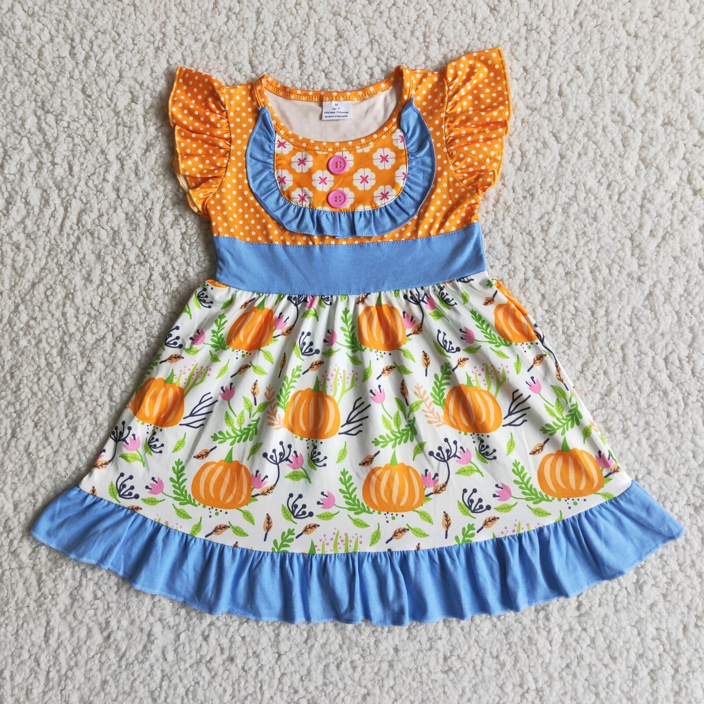 Girl Pumpkin Flutter Sleeve Dress