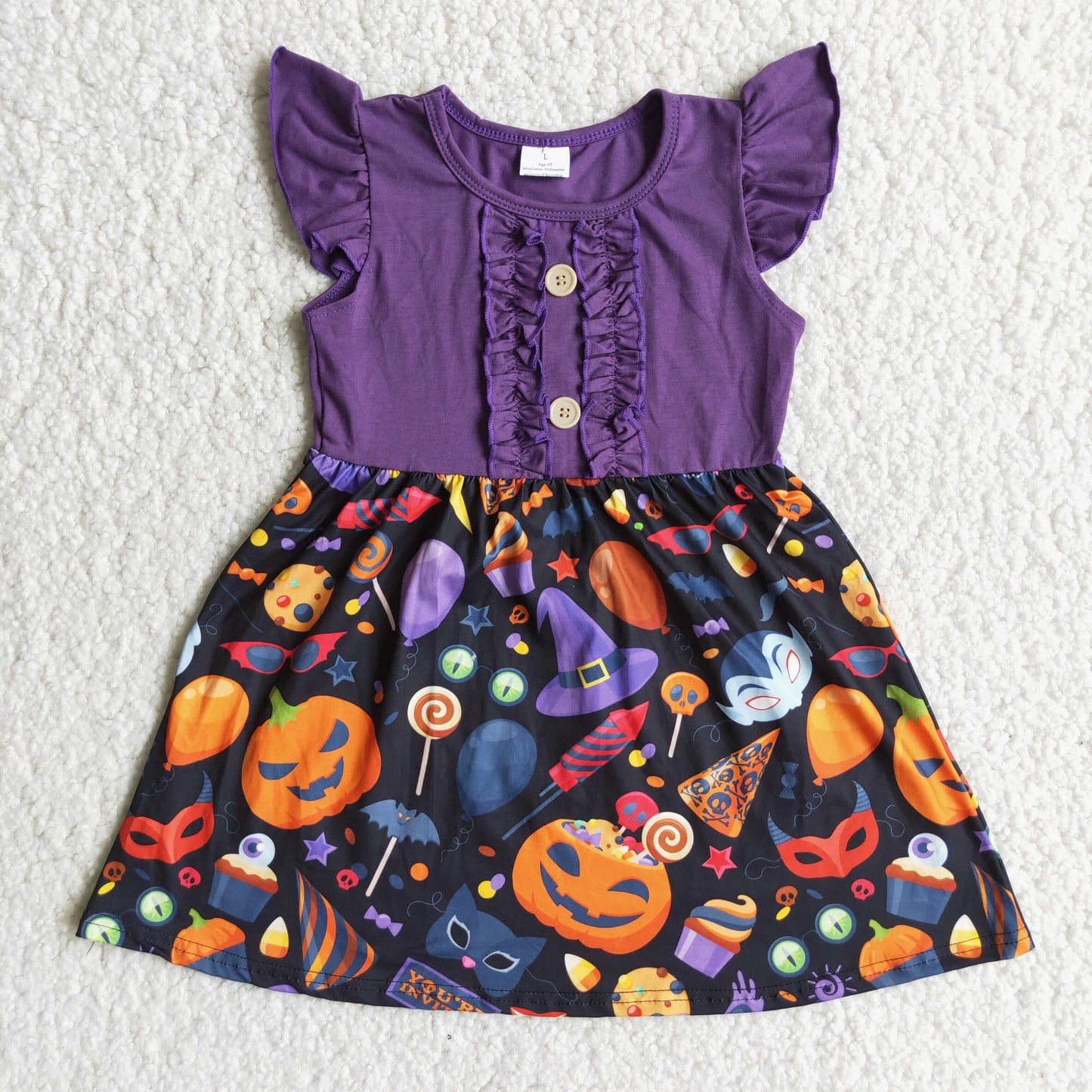 Girl Purple Pumpkin Halloween Dress