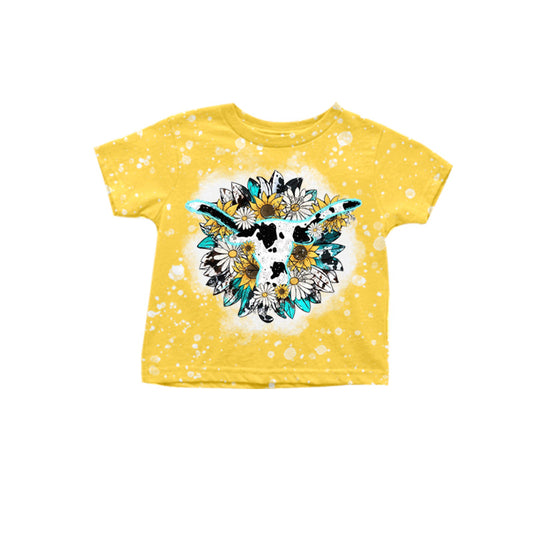 MOQ 5 sunflower bull skull top yellow girls shirt