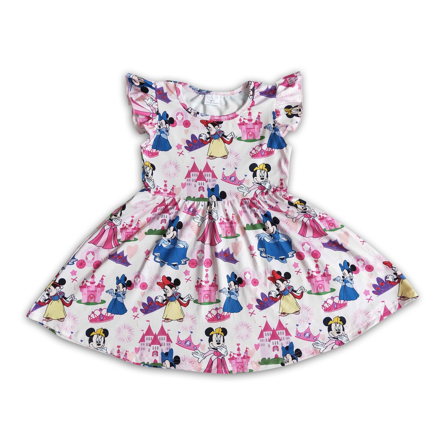 Cute mouse print flutter sleeve baby girls boutique dresses