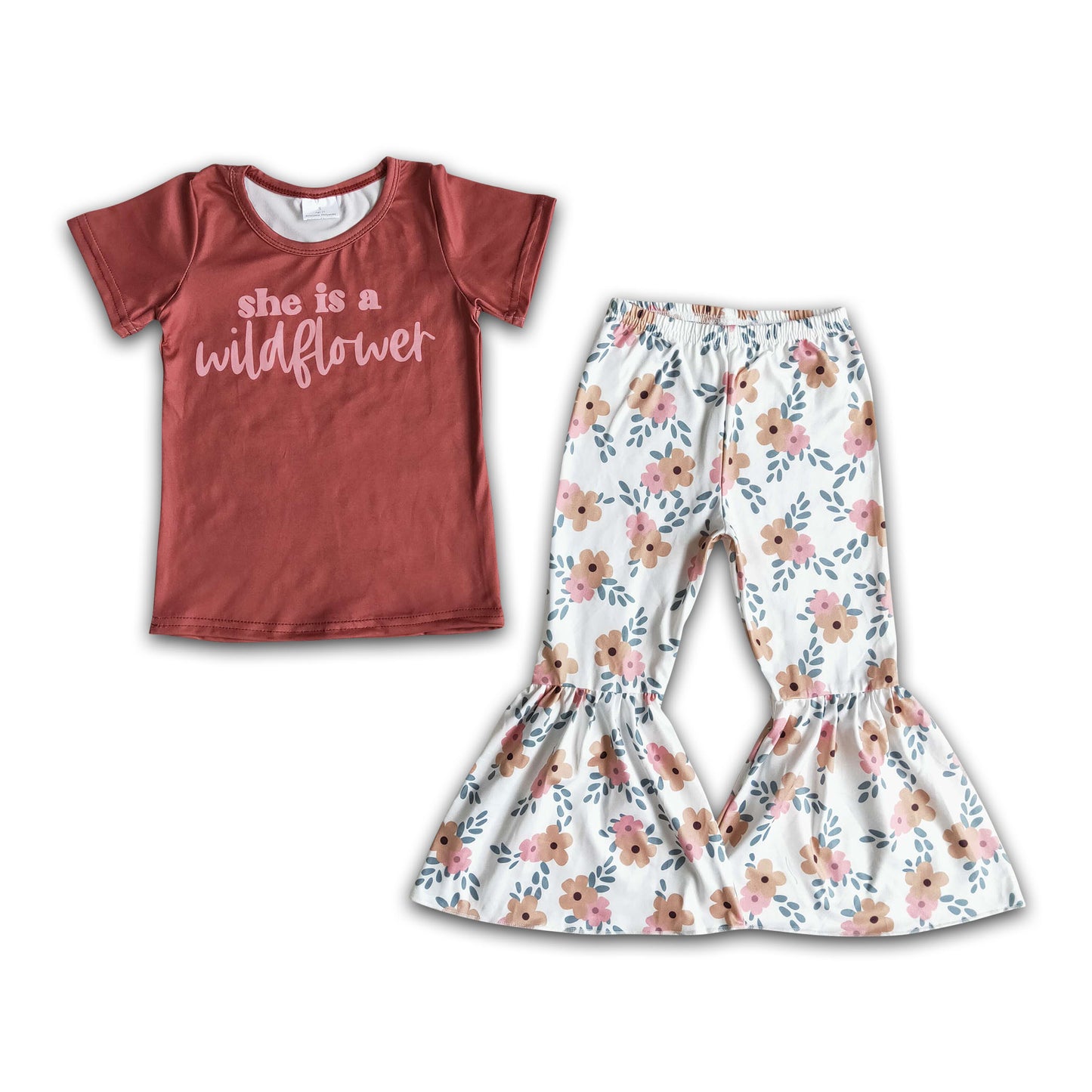 She is a wild flower shirt floral bell bottom pants toddler girls spring clothing
