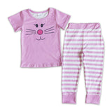 Short sleeve bunny print pink girls easter pajamas