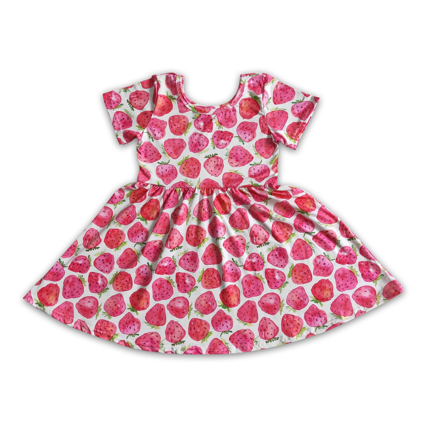 Short sleeve strawberry print baby girls summer twirl dresses