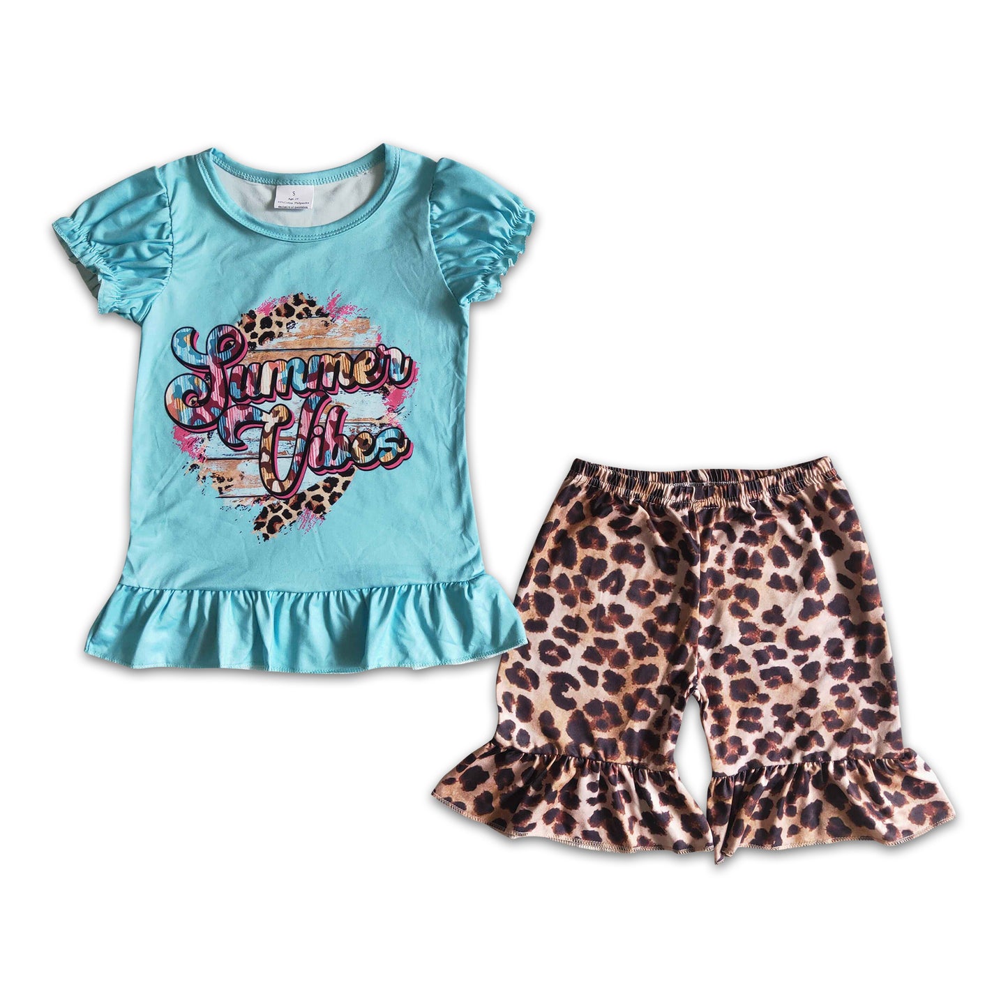 Summer vibes blue shirt leopard shorts girls boutique clothes