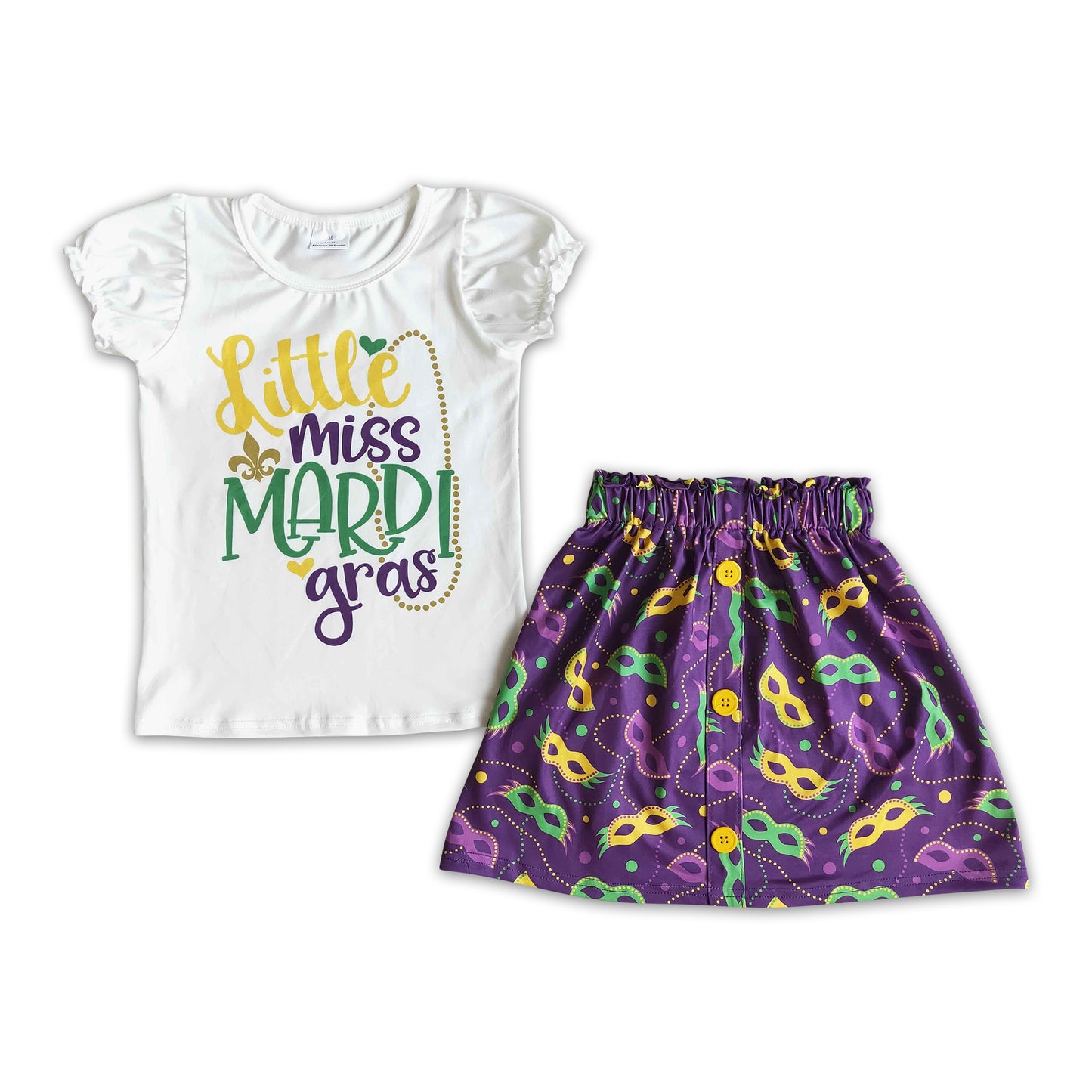 Little miss mardi gras shirt skirt baby girls clothing set
