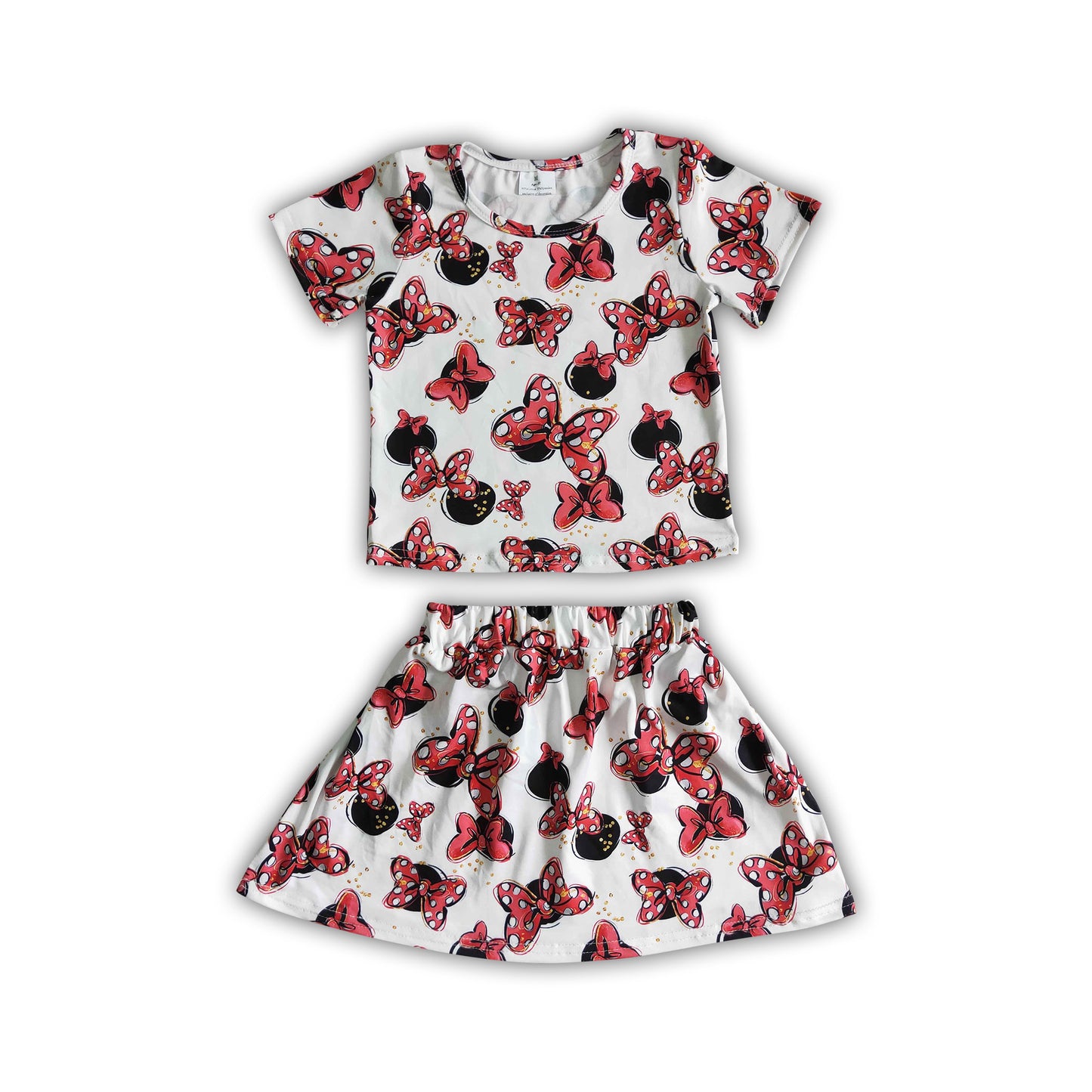 Short sleeve bow mouse shirt skirt bow print girls outfits