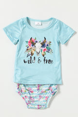 Girl Cow Head FloraL Bummies set
