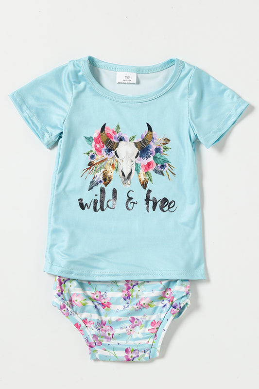 Girl Cow Head FloraL Bummies set